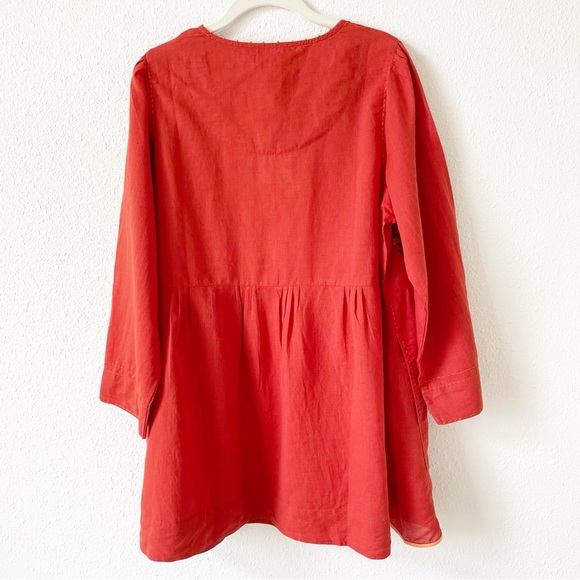 Gudrun Sjoden Shimla Artist Blouse Cotton Linen Red Size Medium Embroidered Bead - Picture 3 of 11